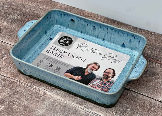 Hairy Bikers Large Blue Rectangular Baking Dish with Mottled Base, 33.5cm