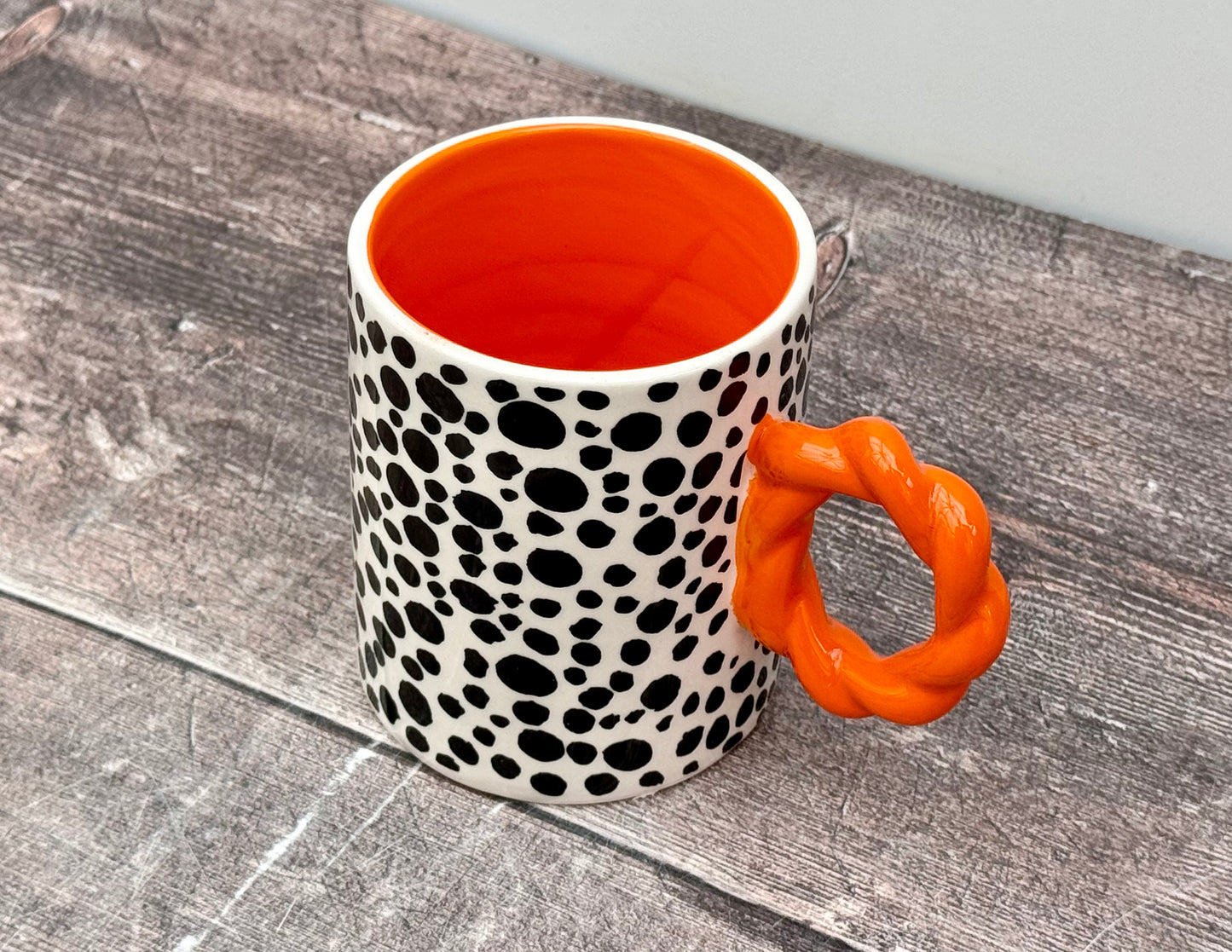 Orange, Black and White Spotted Handpainted Mug