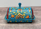 Handpainted Blue Patterned Butter Dish