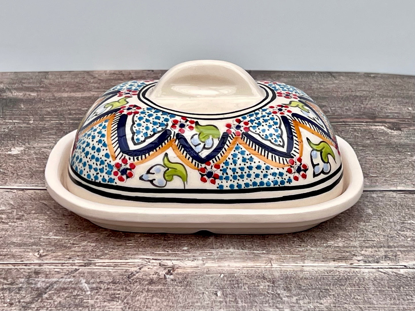 Dark Blue Patterned Butter Dish