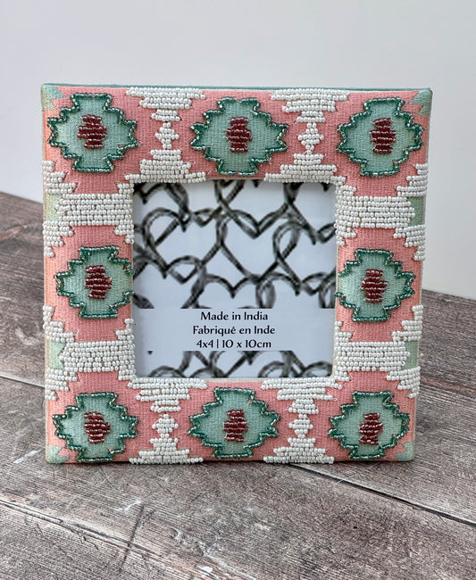 Pink and Green Beaded Photo Frame, 4 x 4