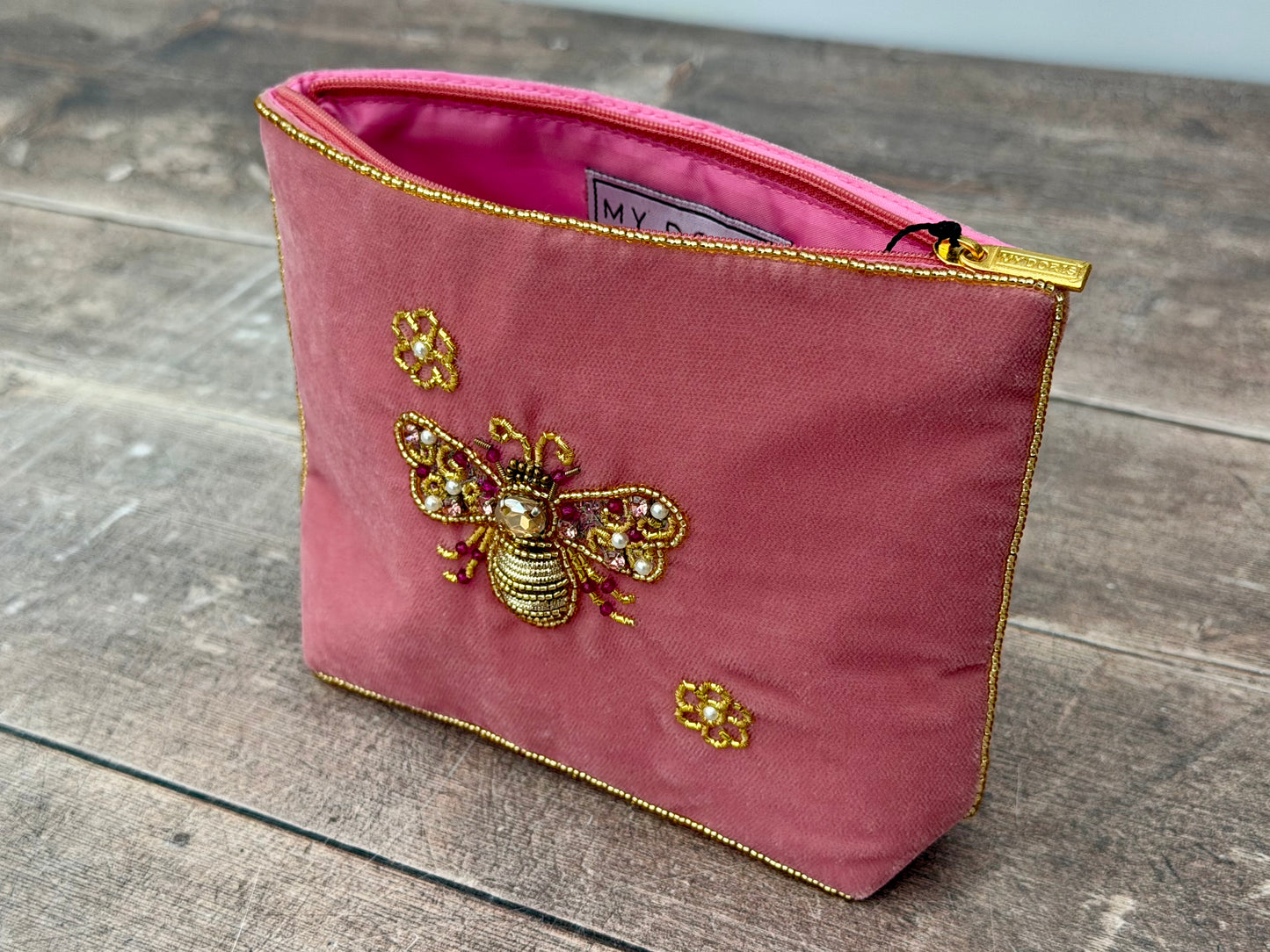 Small Pink Bee Beaded Purse