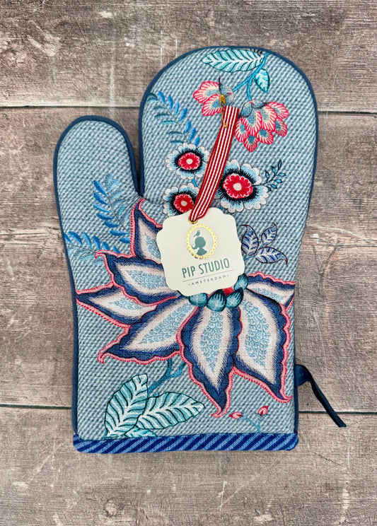 Blue Flower Patterned Oven Glove