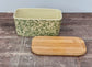 Scandi Home Green Leaves Patterned Butter Dish with Wooden Lid