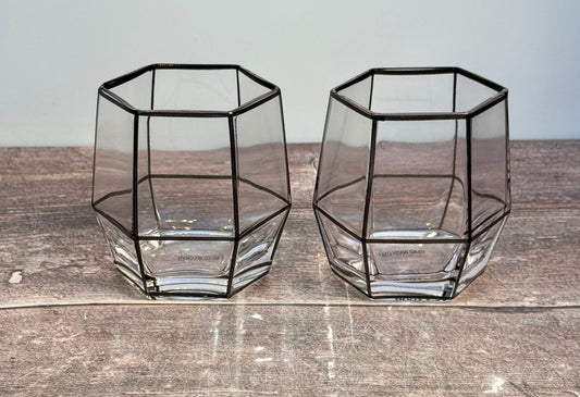 Drinkind Set of 2 Black Window Pane Tumbler Glasses