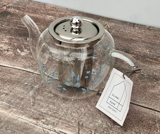 Scandi Home Blue Flower Patterned Tea Pot