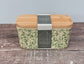 Scandi Home Green Leaves Patterned Butter Dish with Wooden Lid