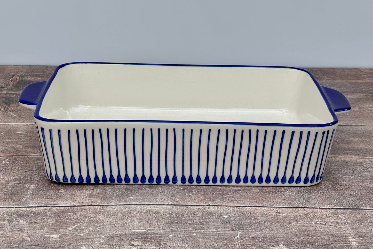 Blue and White Striped Rectangular Baking Dish, 34cm