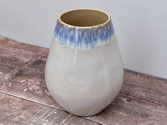 Cream with Blue Design Medium Vase, 20cm