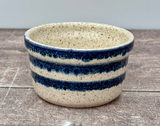 Set of 4 Blue Stripe Round Ramekin, 9.5cm