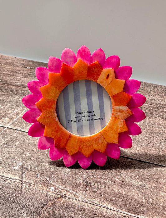 Pink and Orange Patterned Flower Photo Frame, 3 x 3