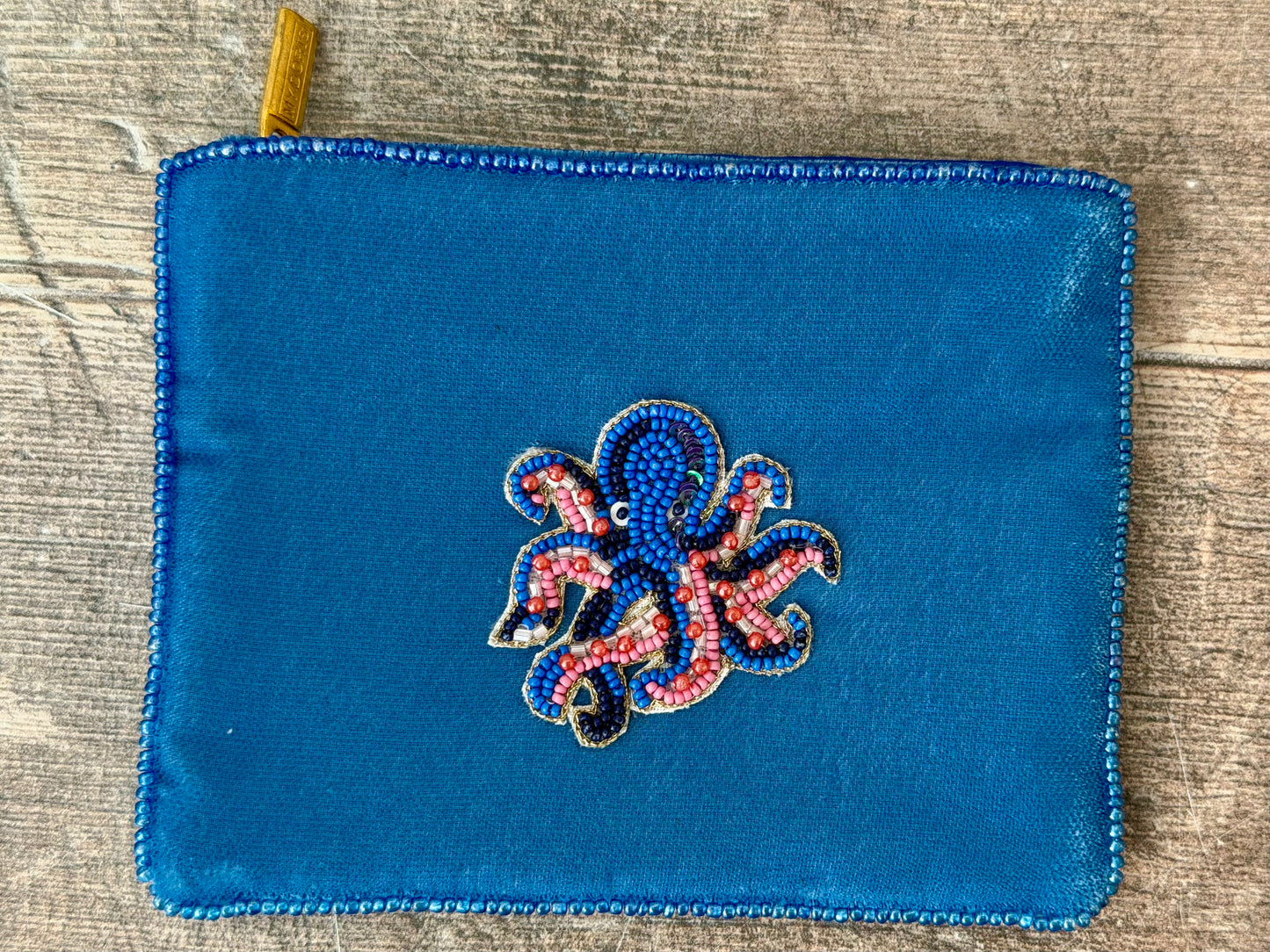 Small Blue Octopus Beaded Purse