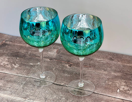 Set of 2 Peacock Gin Balloon Copa Glasses