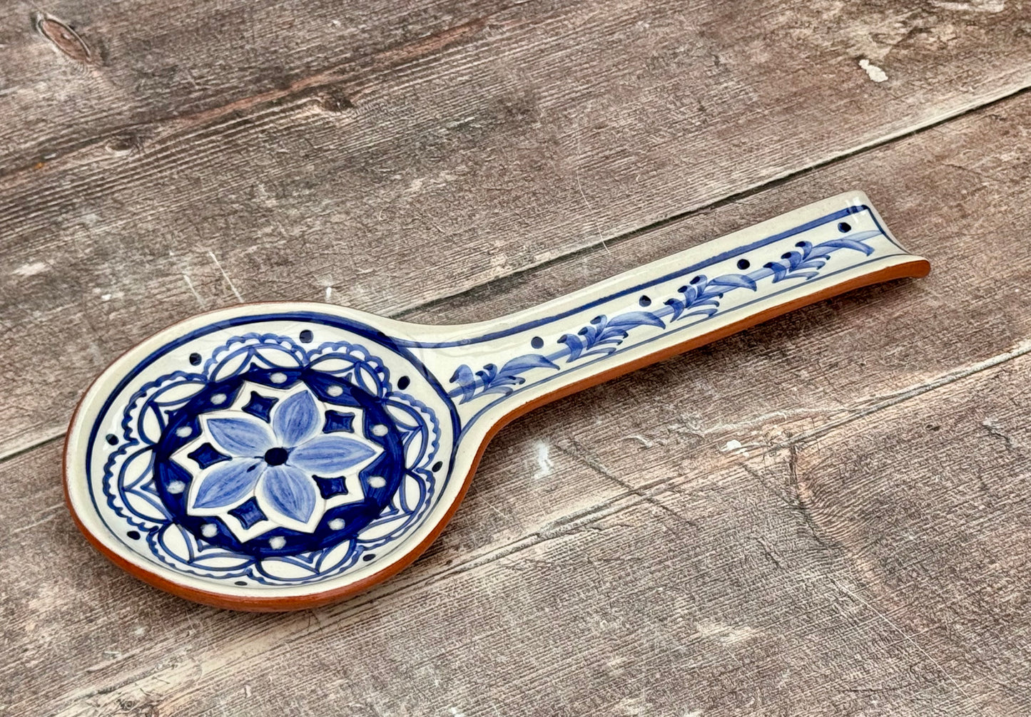 Blue and White Patterned Spoon Rest, 28cm