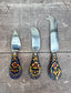 Cheese Knife Set with hand painted handles - Navy Flower Design