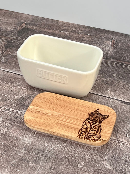 Cat White Butter Dish