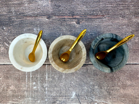 Set of 3 Marble Salt Pots and Spoons