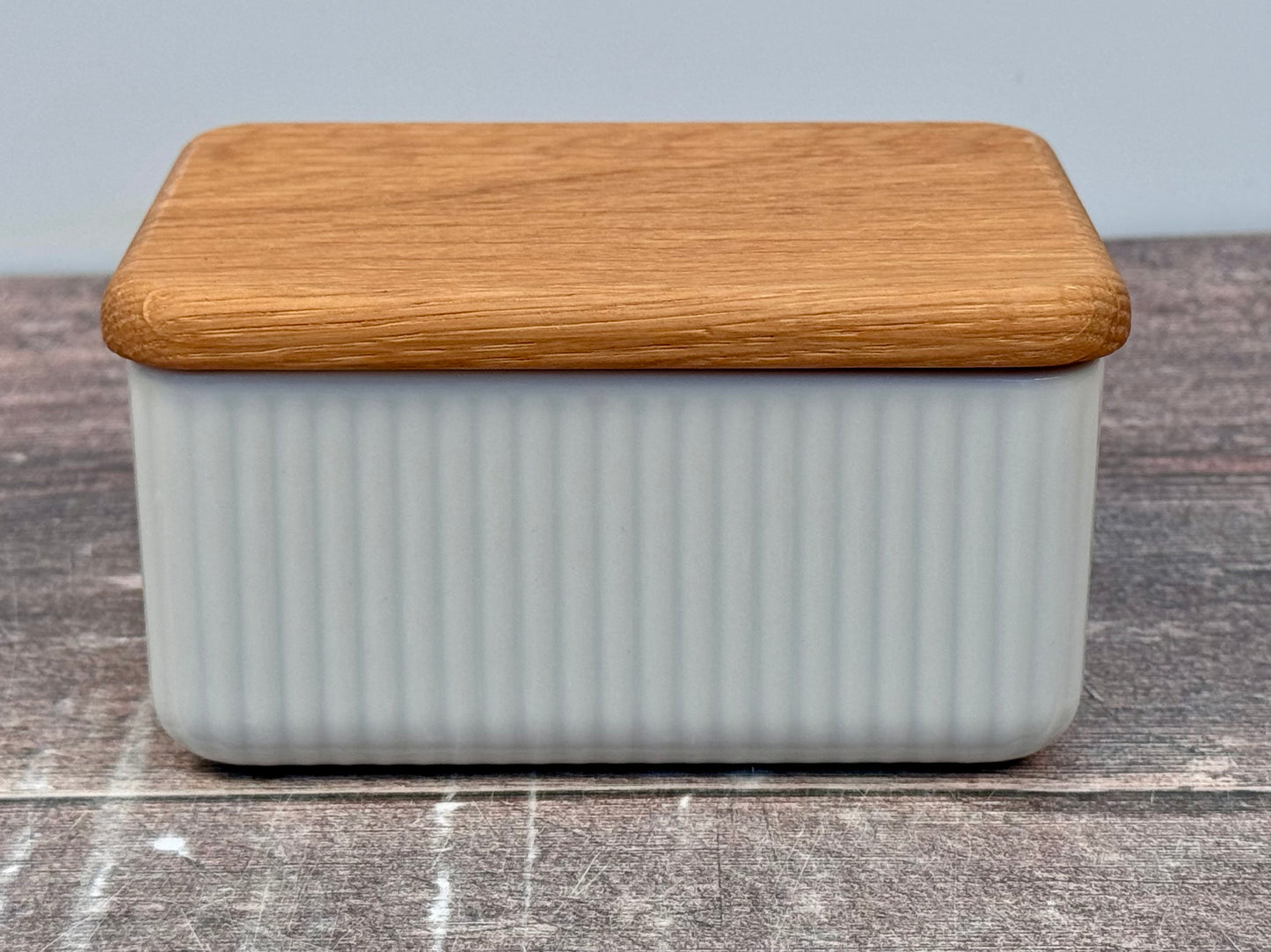 White Butter Dish with Oak Lid