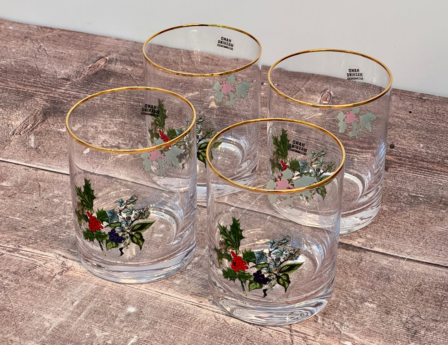 Set of 4 Portmeirion Holly & the Ivy Double Old Fashioned Glasses