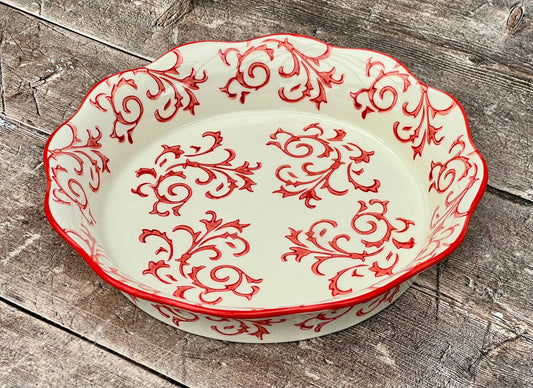 Red Swirl Patterned Pie Dish, 25.5cm