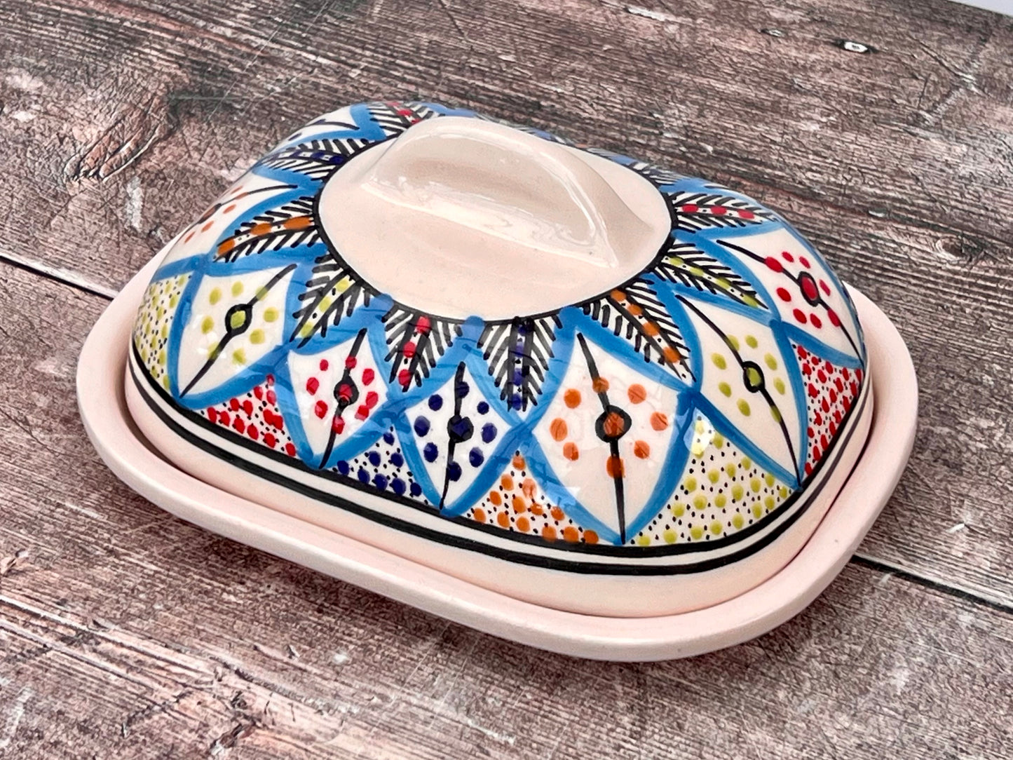 Multi-Coloured Patterned Butter Dish, Design 2