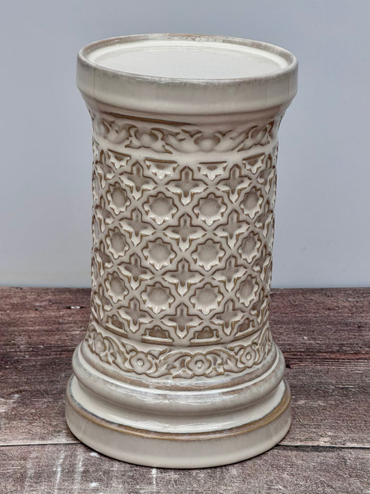 Cream Patterned Pillar Candle Holder, 20cm