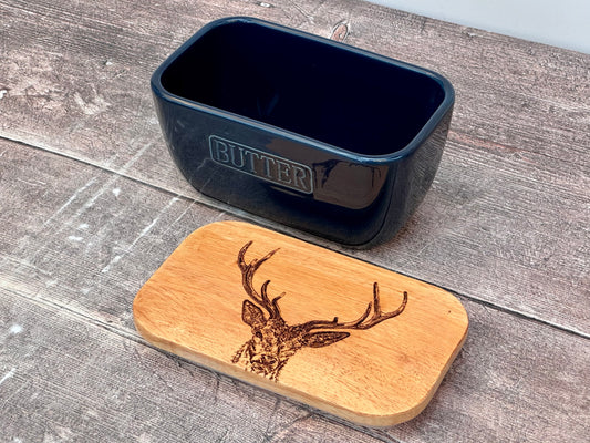 Stag Blue Butter Dish, Design 2