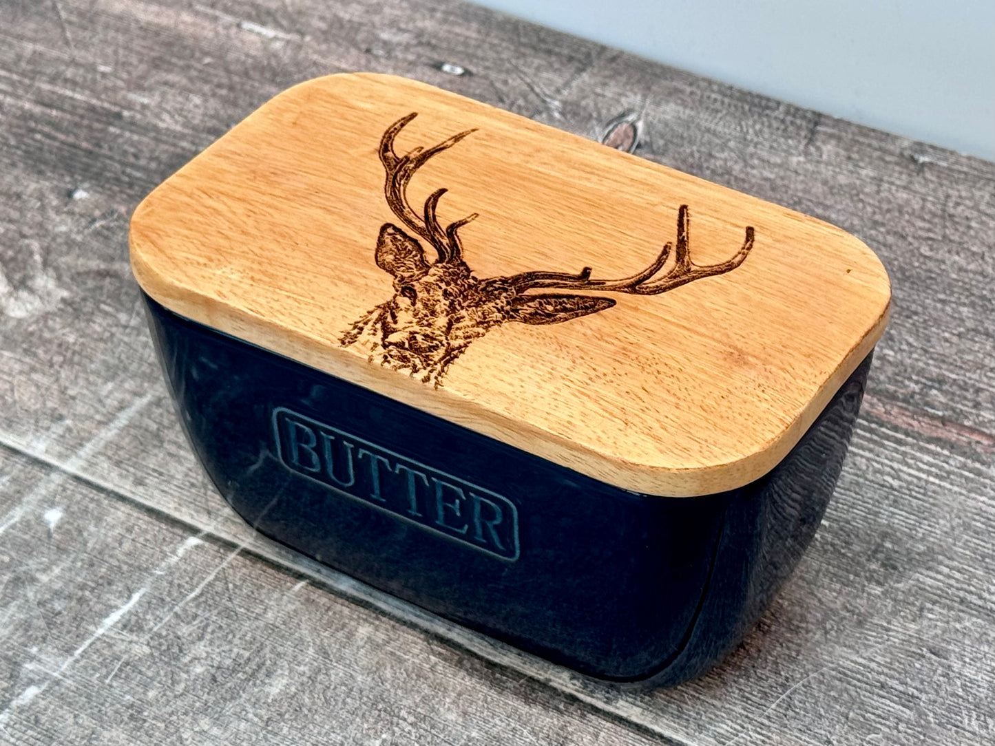 Stag Blue Butter Dish, Design 2