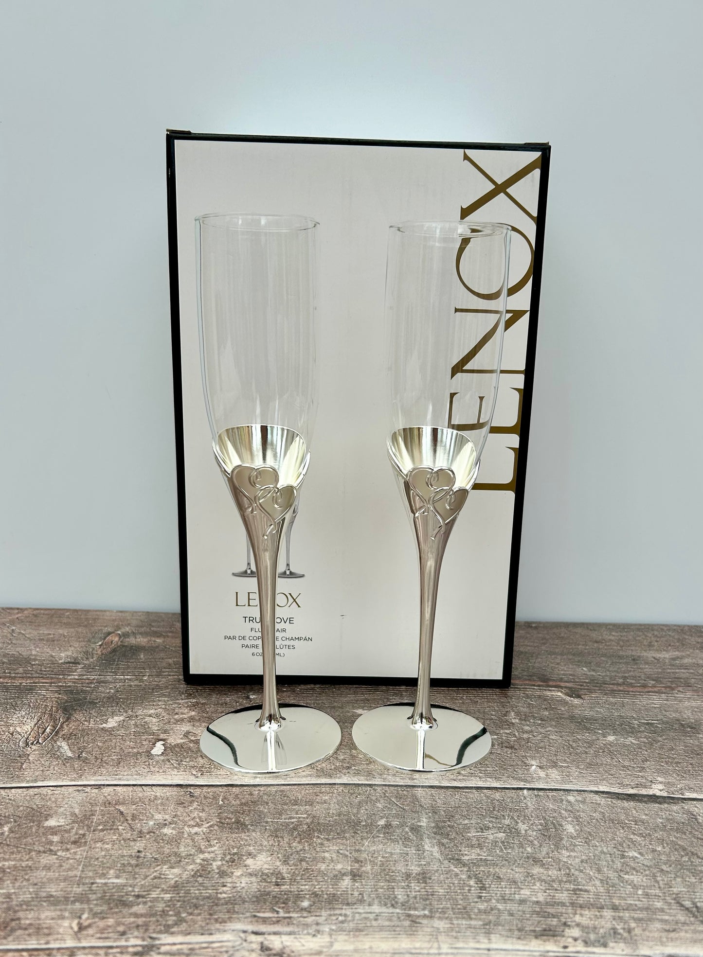 Silver Plated Heart Champagne Glasses, Box of 2