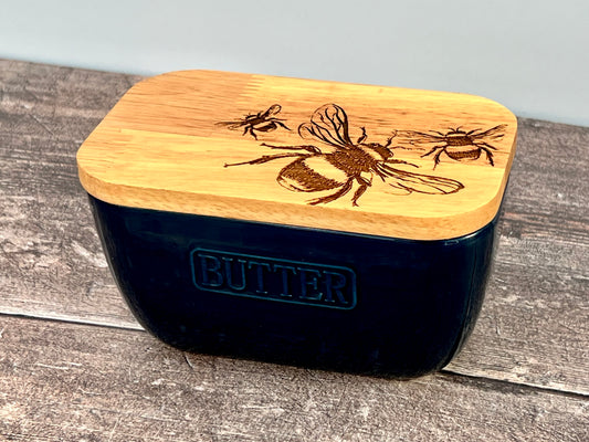 Bee Blue Butter Dish