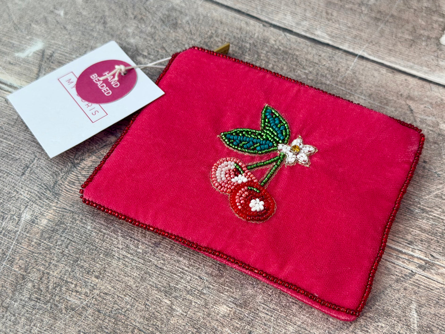 Small Pink Cherry Beaded Purse