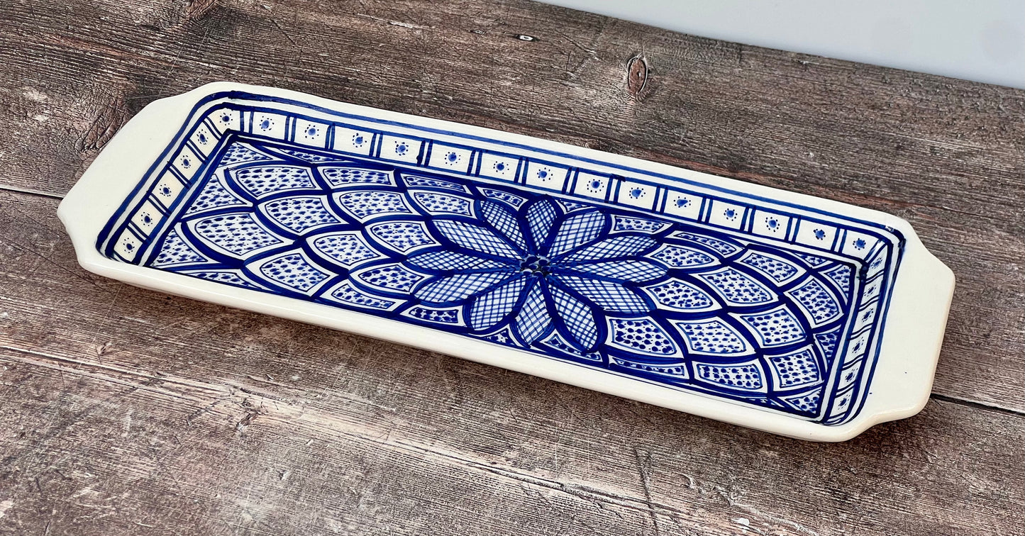 Blue and White Patterned Serving Plate, 35cm