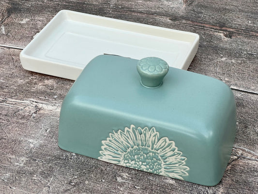 Green Flower Butter Dish