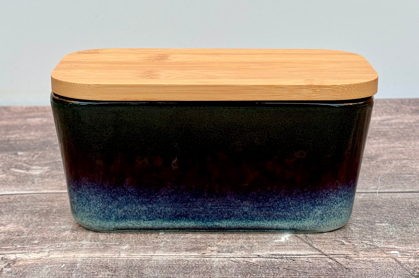 Scandi Home Dark Purple Ombre Butter Dish with Wooden Lid