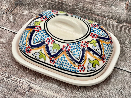 Dark Blue Patterned Butter Dish