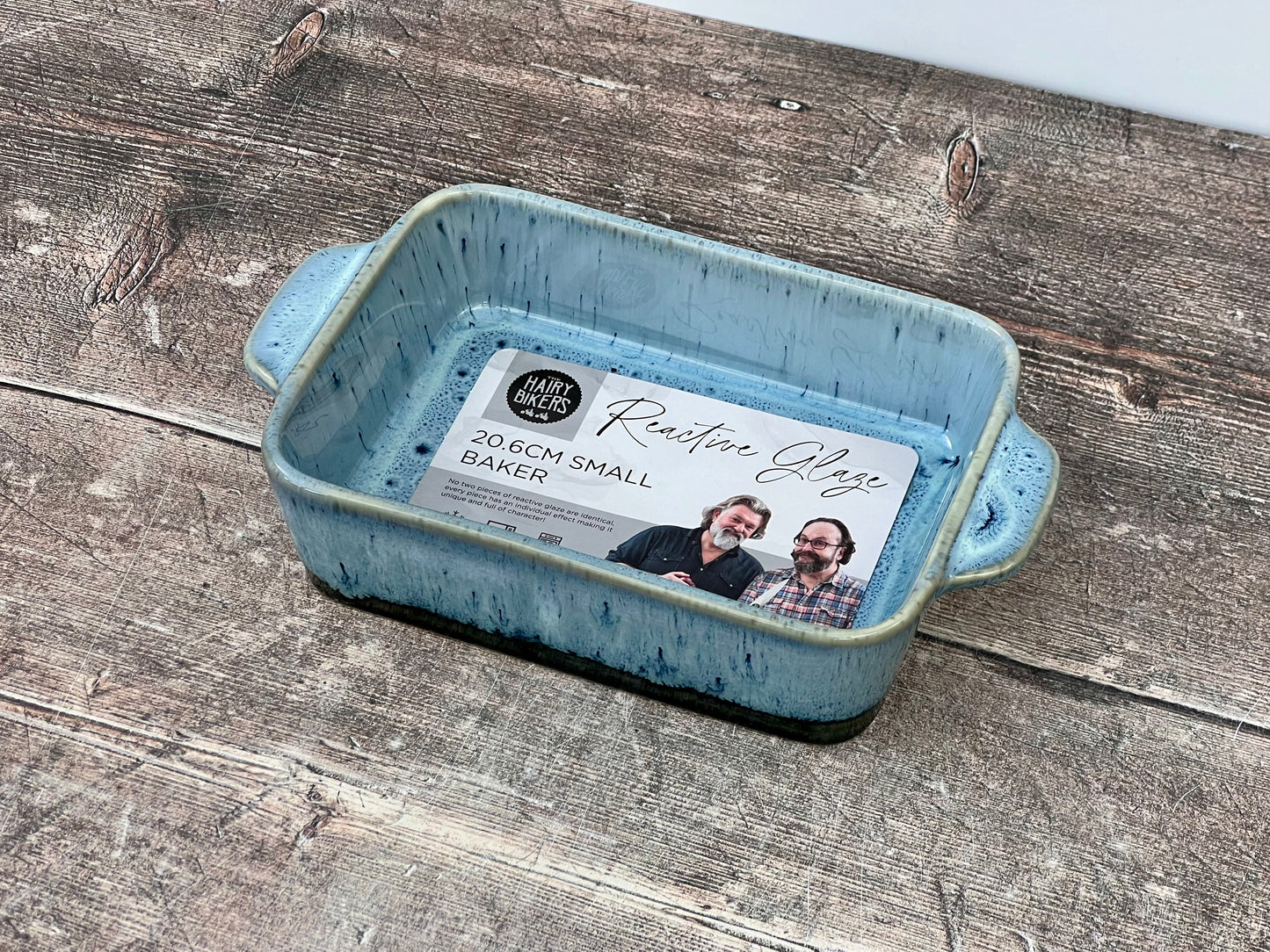 Hairy Bikers Small Blue Reactive Glaze Rectangular Baking Dish, 20.6cm