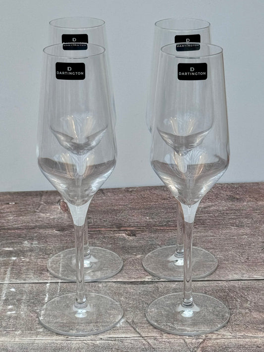 Set of 4 Dartington Crystal Bubbly Champagne Flutes/Glasses