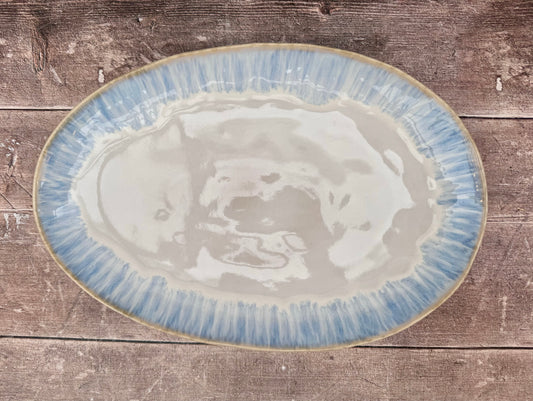 Blue Patterned Oval Serving Plate, 41cm