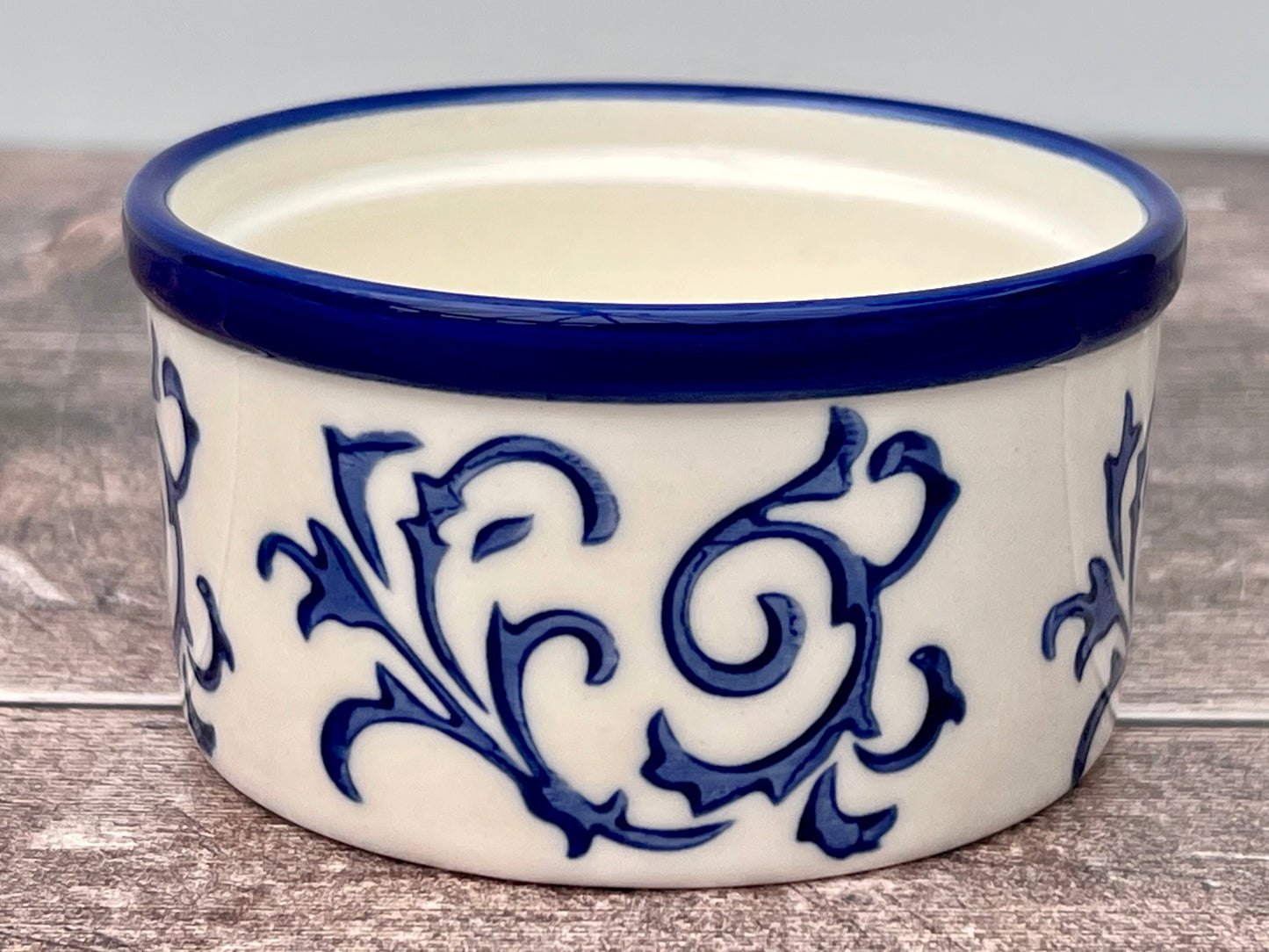 Blue Swirl Patterned Round Ramekin, 9cm