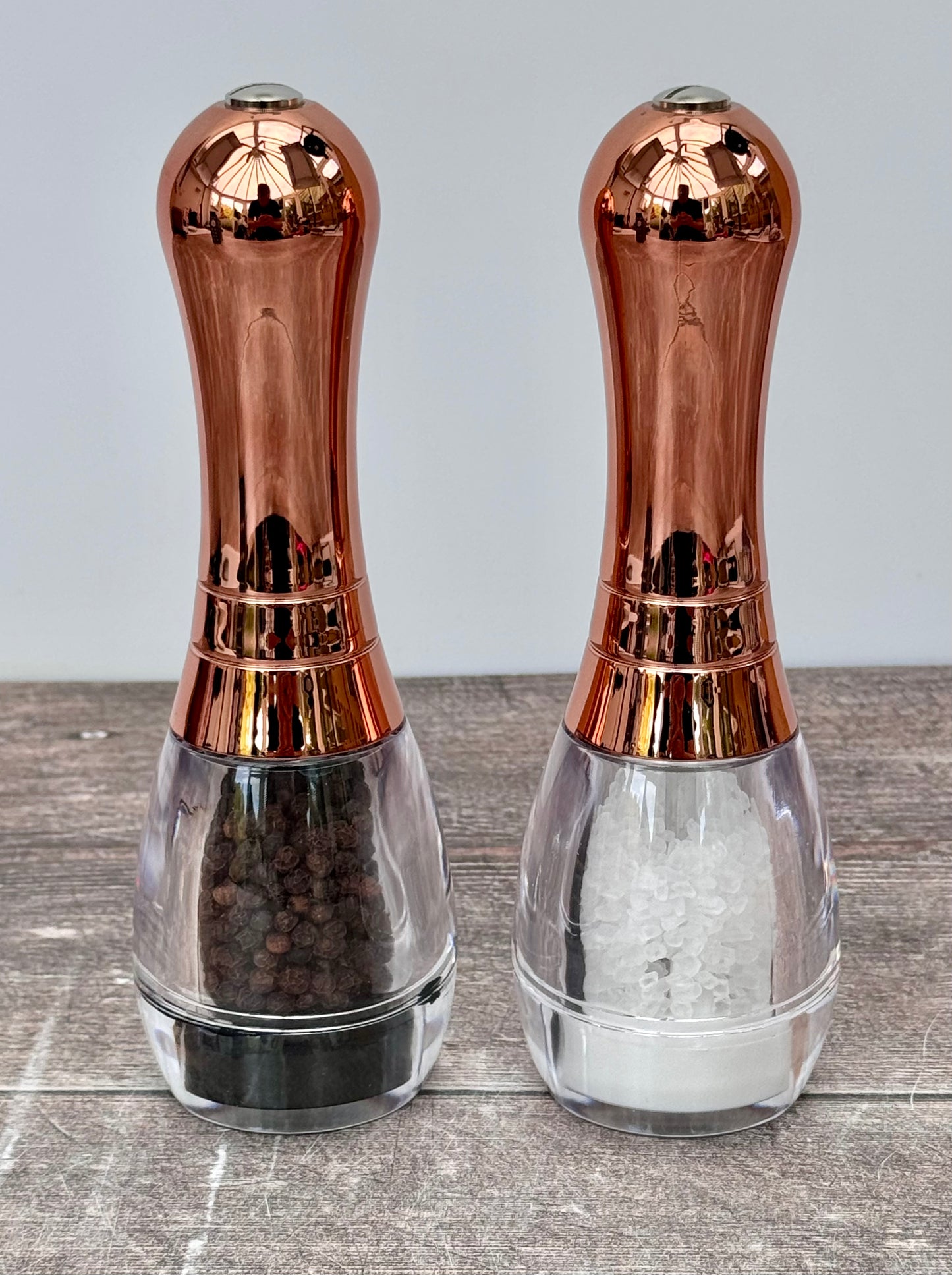 Copper Skittle Shaped Salt and Pepper Shakers