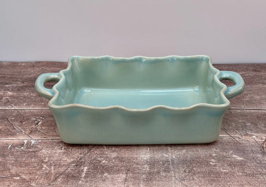 Green Wavy Edge Baking Dish with Handles, 34cm x 21cm