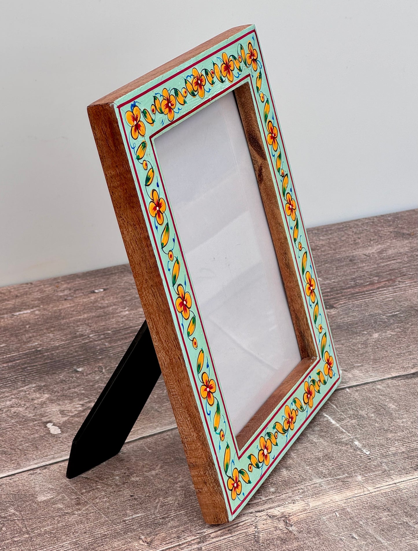 Hand Painted Photo Frame 5’ x 7’ - Turquoise Flower Design