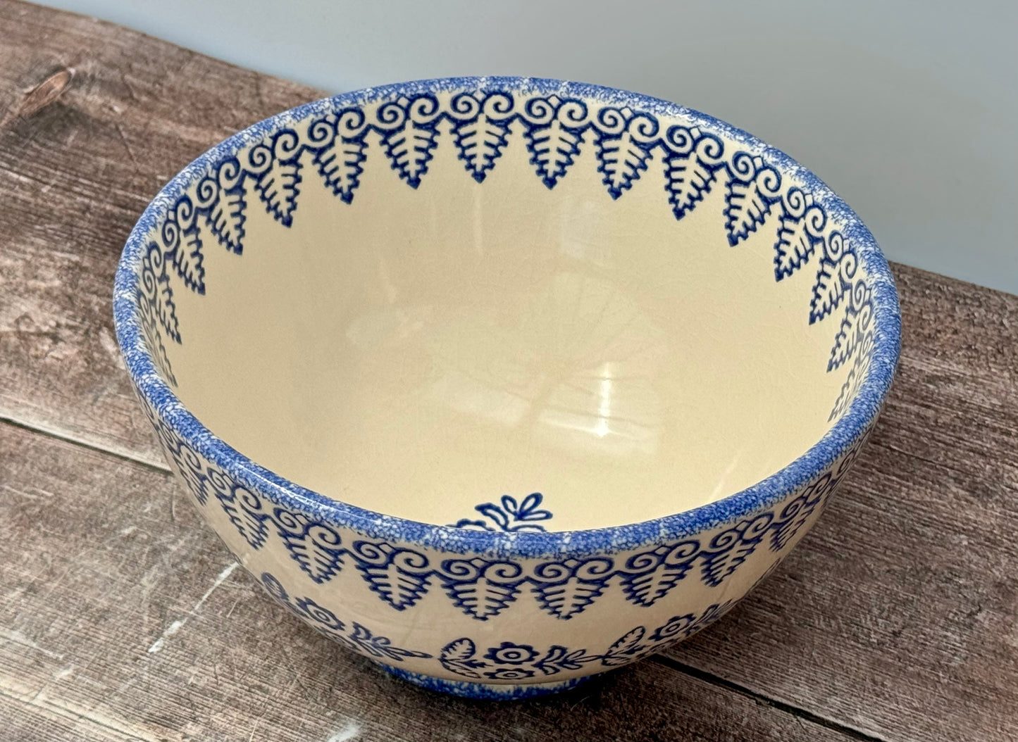 Blue and White Patterned Deep Serving Bowl, 21.5cm