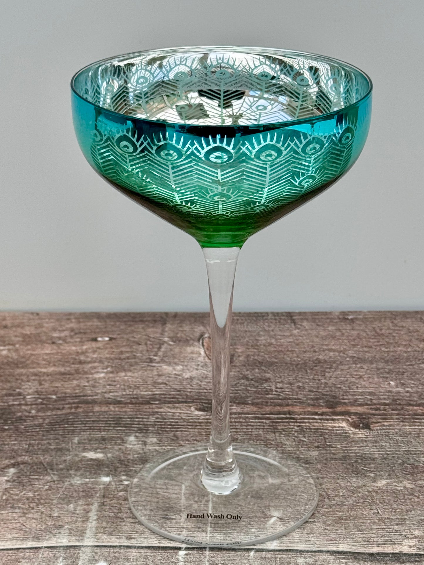 2 Peacock Champagne/Cocktail Saucer Glasses