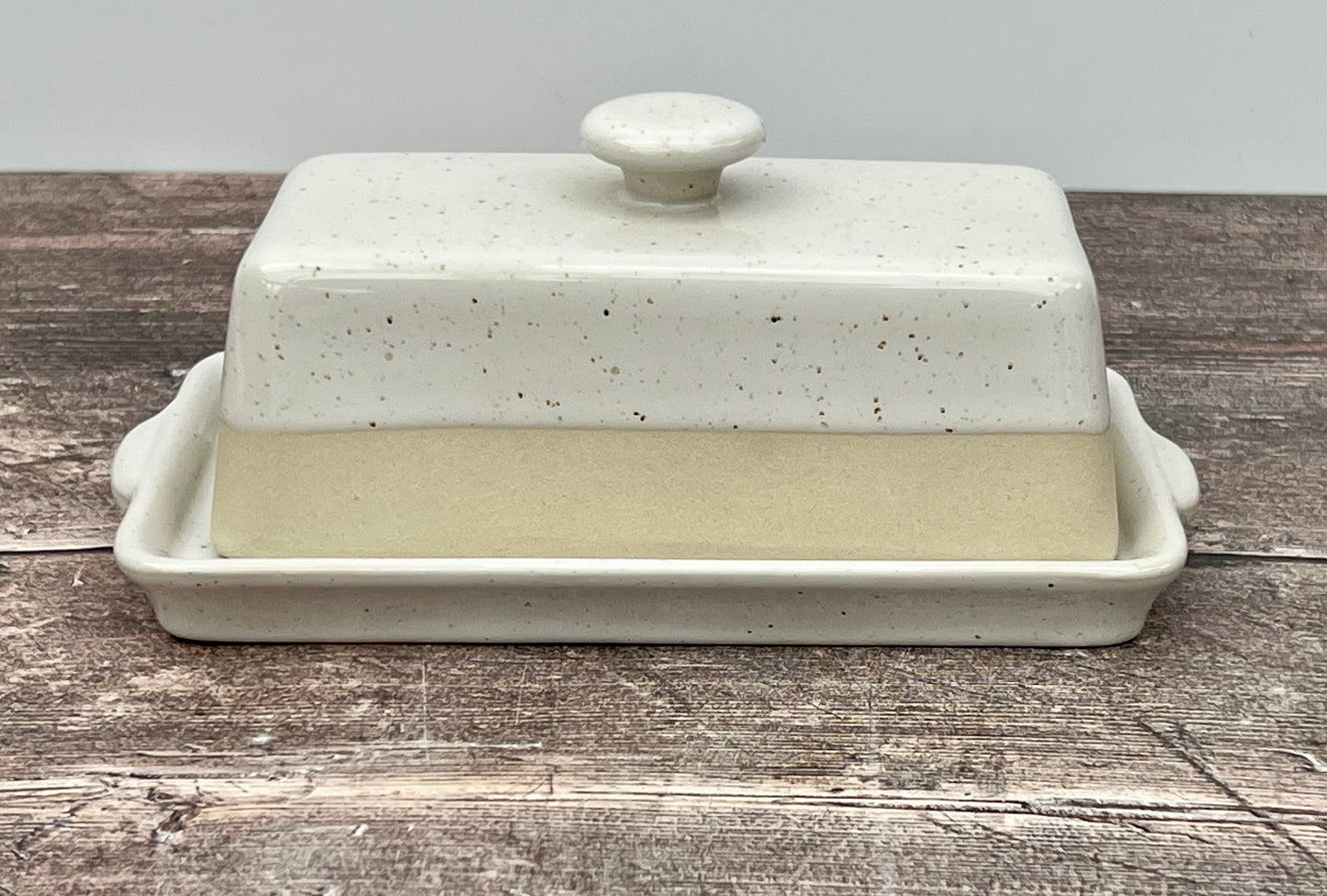 White Butter Dish with Cream Stripe