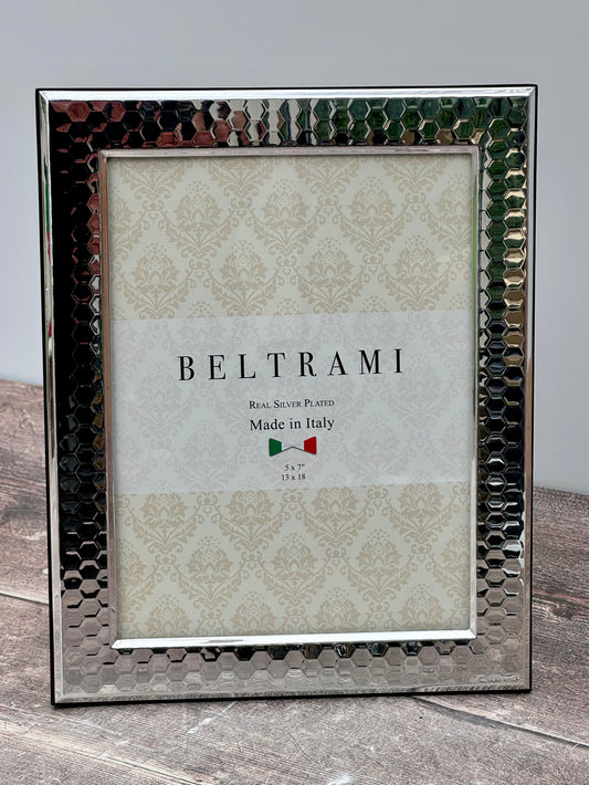 Beltrami Silver Plated Hexagonal Patterned Photo Frame 5 x 7, Design 2