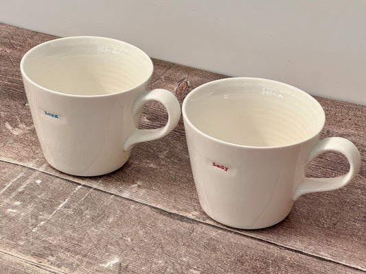 White ‘lord’ and ‘lady’ Mugs, 350ml