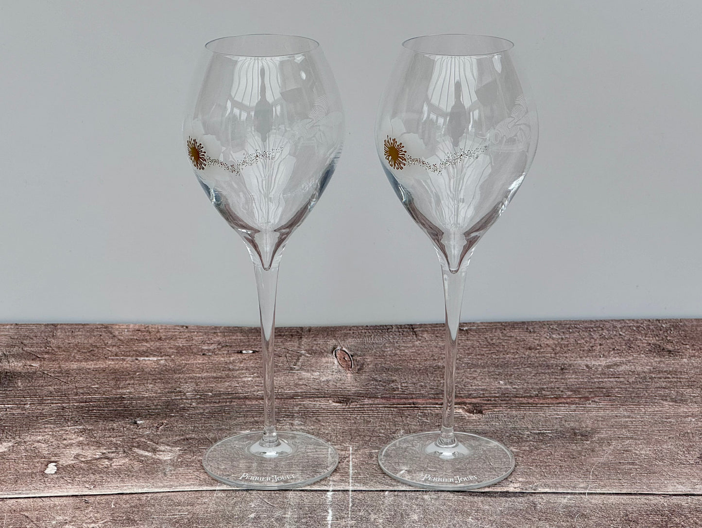 Pair of Perrier-Jouet Fernando Laposse White Bee Champagne Glasses