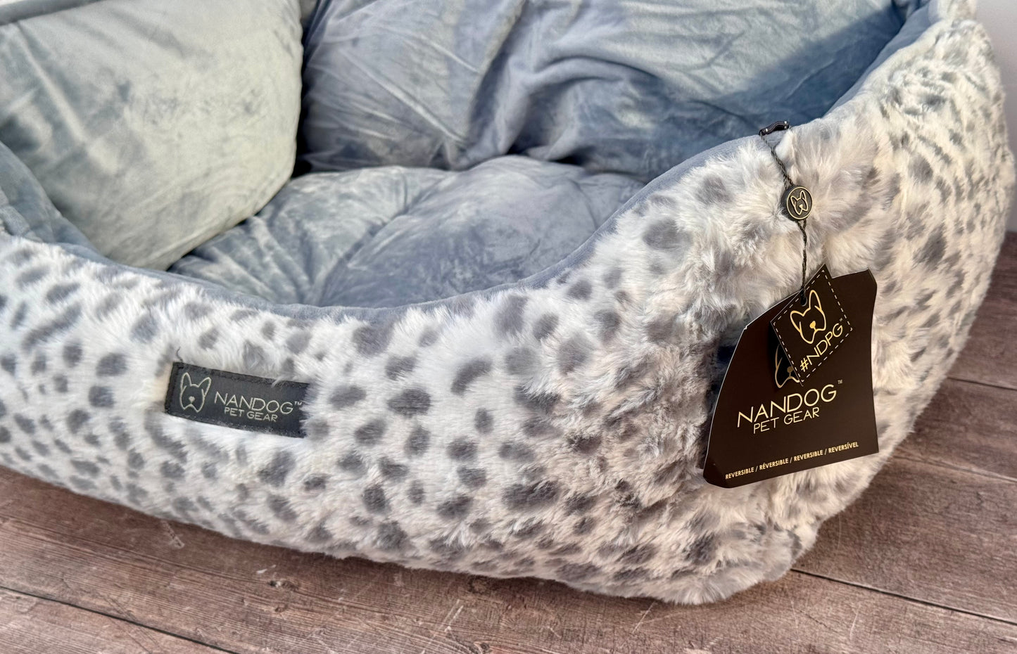 Nandog Pet Gear Grey Spotted Fluffy Soft Reversible Dog Bed, 52cm