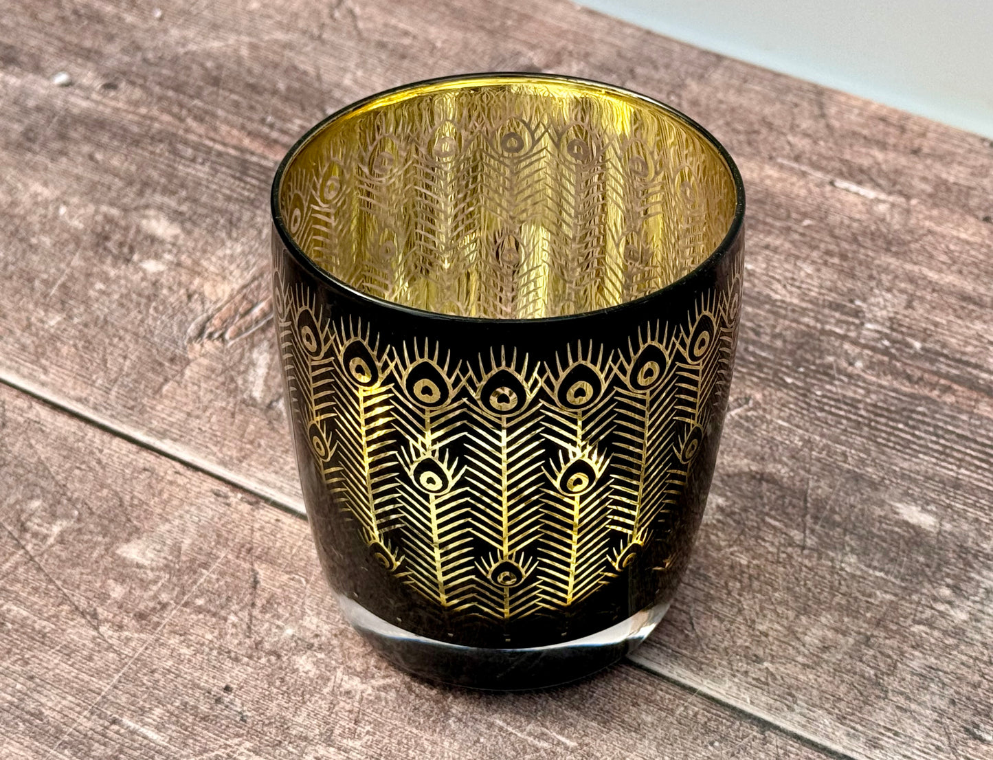 Set of 2 Black and Gold Peacock Tumbler Glasses